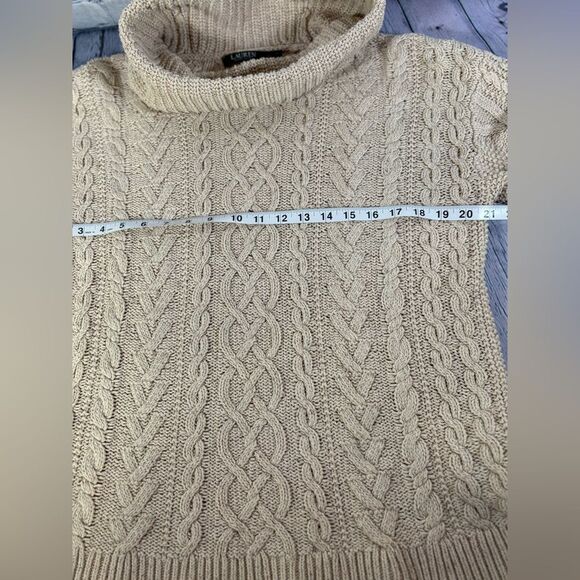Lauren Ralph Lauren Cream Classic Cable Knit Cottagecore Turtleneck Sweater XL - Picture 12 of 13